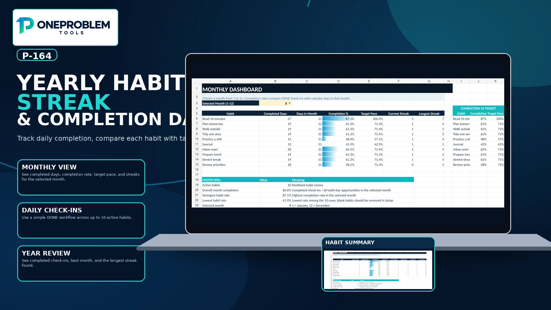 Yearly Habit Streak & Completion Dashboard product preview