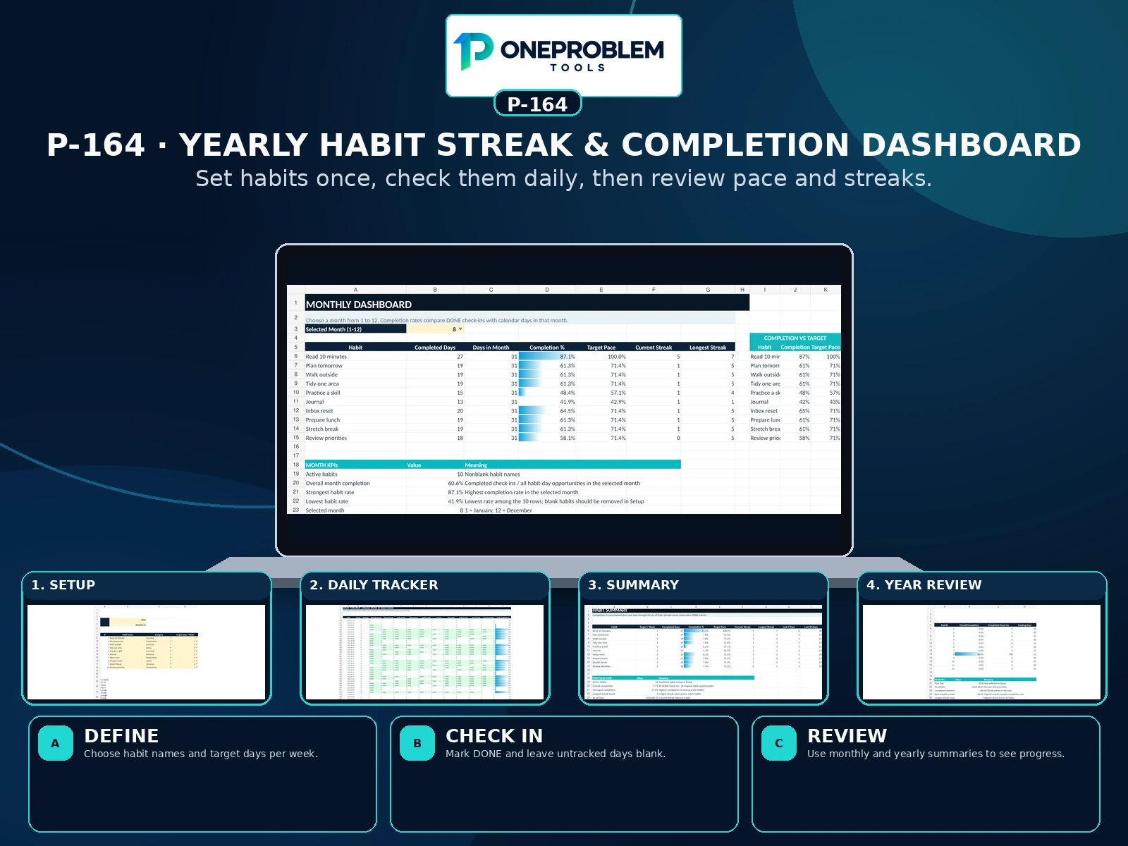 Yearly Habit Streak & Completion Dashboard preview 1