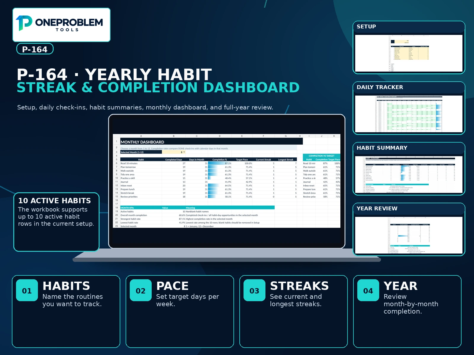 Yearly Habit Streak & Completion Dashboard preview 2